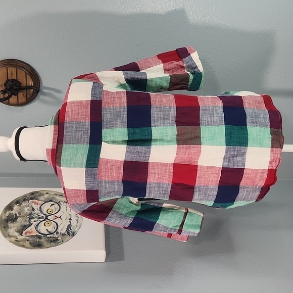 Hayden Los Angeles Cotton Summer Plaid Blouse - Picture 3 of 5